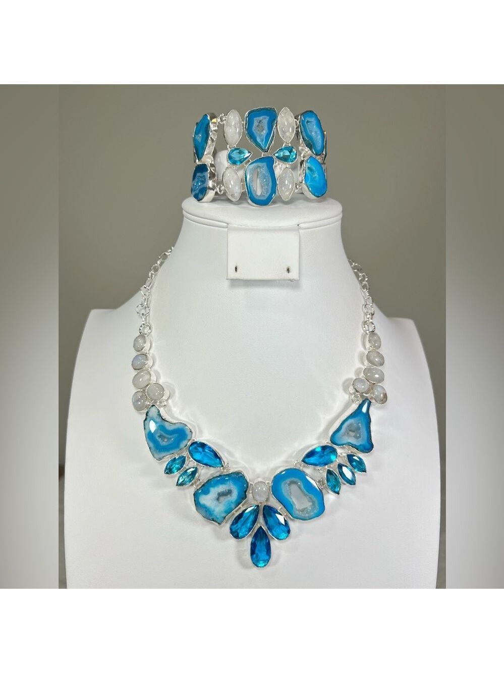 Blue Solar Quartz Moonstone 925 Gemstone Necklace ONLY